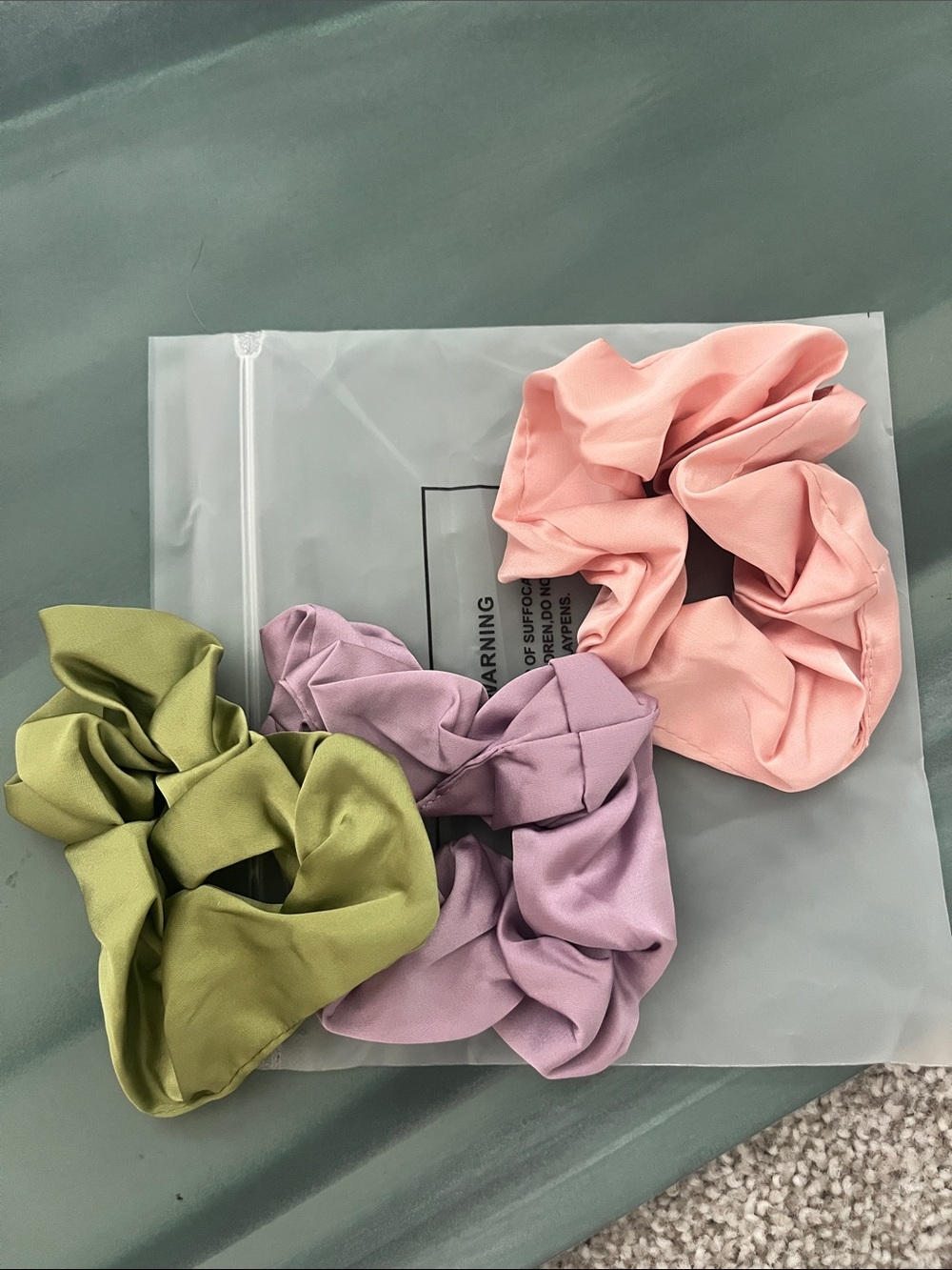 Silky Pastel Scrunchie Set - Pink, Lavender & Green